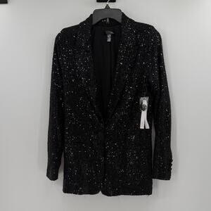 Aqua Women's One Button Full Sequin Blazer - Black - XS - New with tags